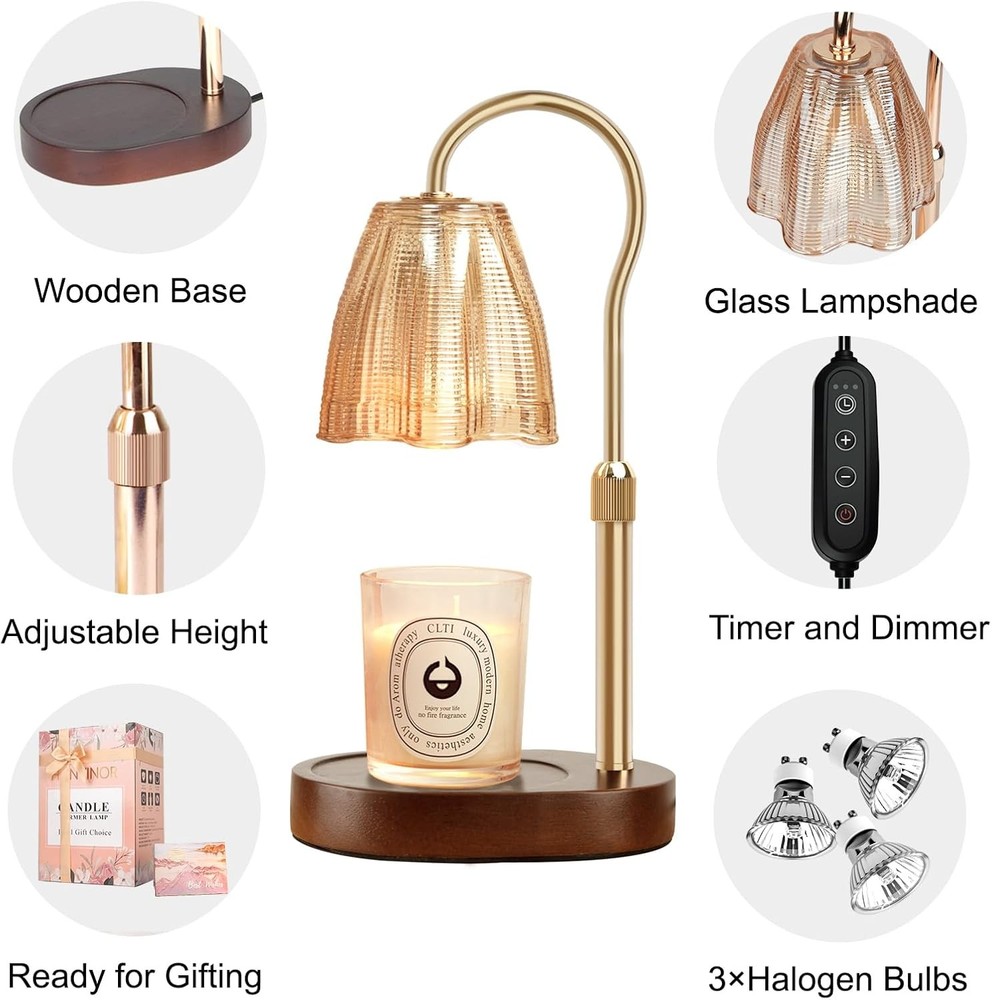 Candle Warmer Lamp with Timer & Dimmer, Height 1 pack, Walnut