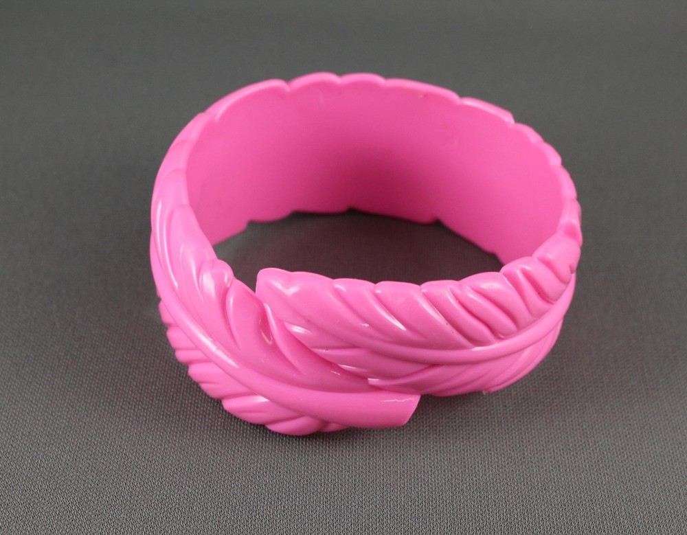Pink leaf bangle bracelet plastic feather bangle 8.25" size circumference