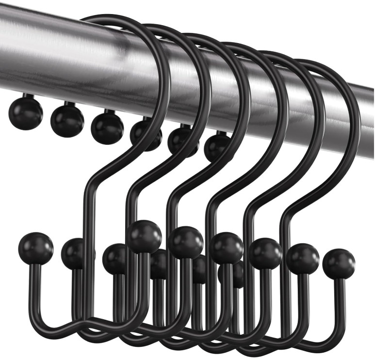 12 Ganchos Doble para Cortina Ducha Negro Mate Antióxido Metal, Nuevo