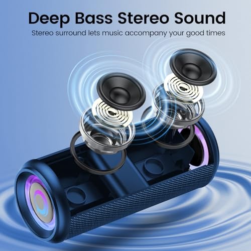 Portable Bluetooth Speaker, 2026 Bluetooth 5.4 Wireless Speaker Bright Blue