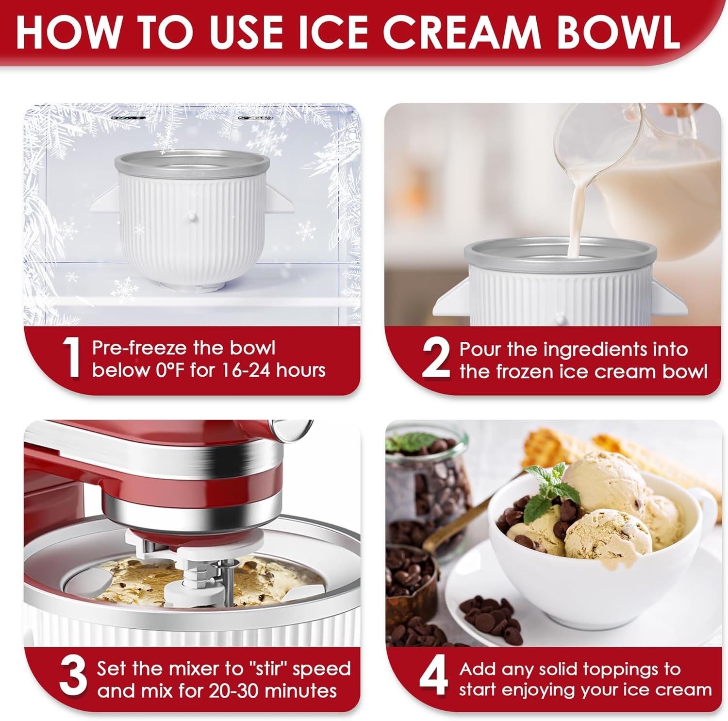 Ice Cream Maker Attachment for KitchenAid Mixers, Fits KitchenAid 4.5/5QT