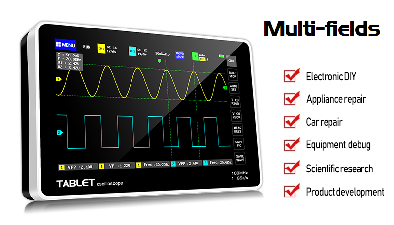 Mini 7”Touch Panel Digital Tablet Oscilloscope 2CH 100MHz Bandwidth FNIRSI 1013D
