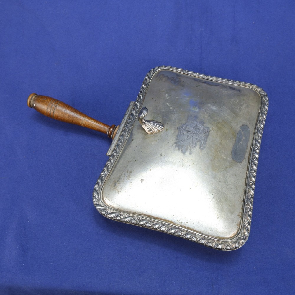 Vintage JLS Silver Co Silver Plate Silent Butler Crumb Catcher w/Lid Wood Handle