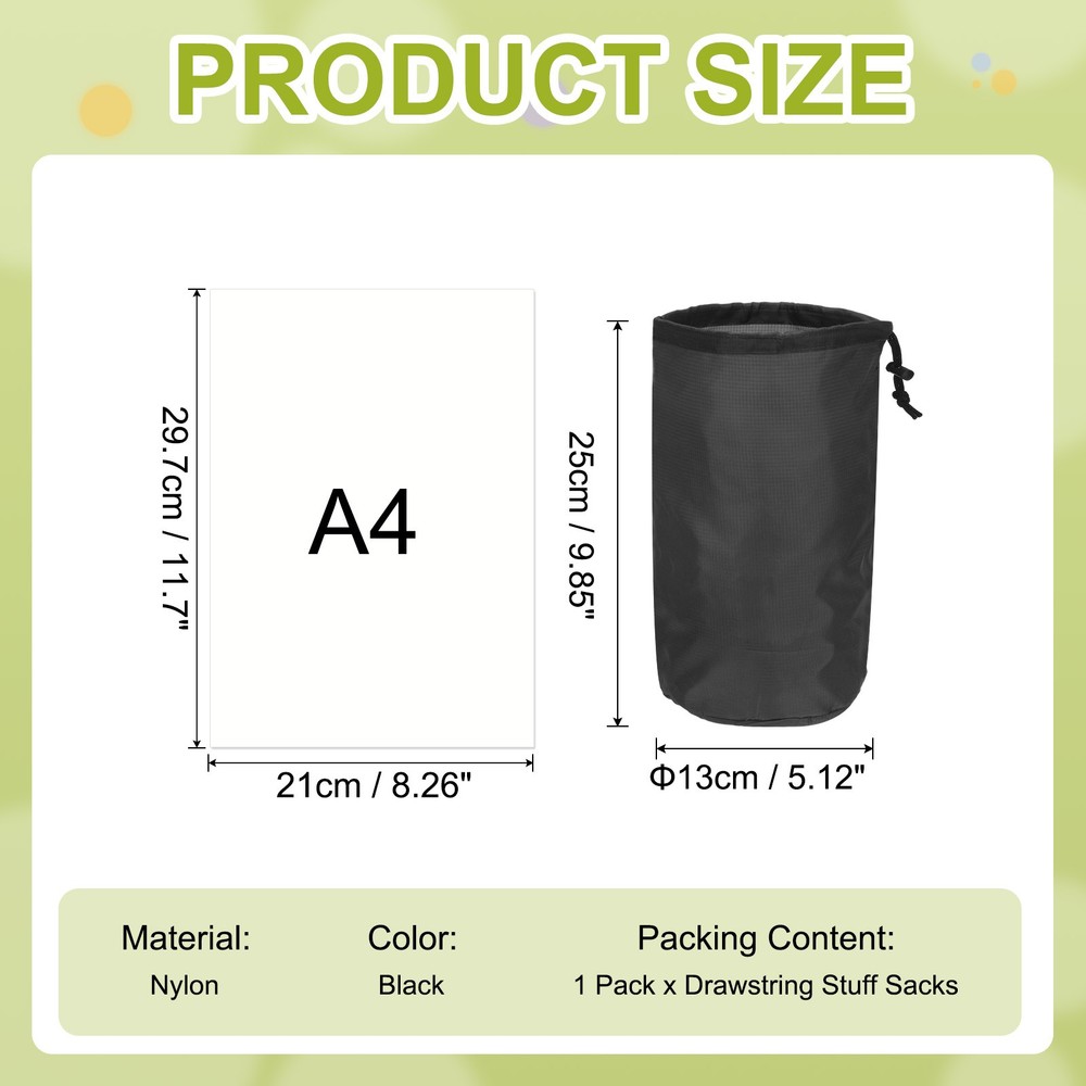 Stuff Sack, Nylon Waterproof Storage Sacks, 5x10Inch(Black)
