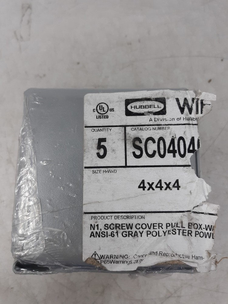 Hubbell SC0404NK 4x4x4 Gray Polyester Screw Cover Pull Box