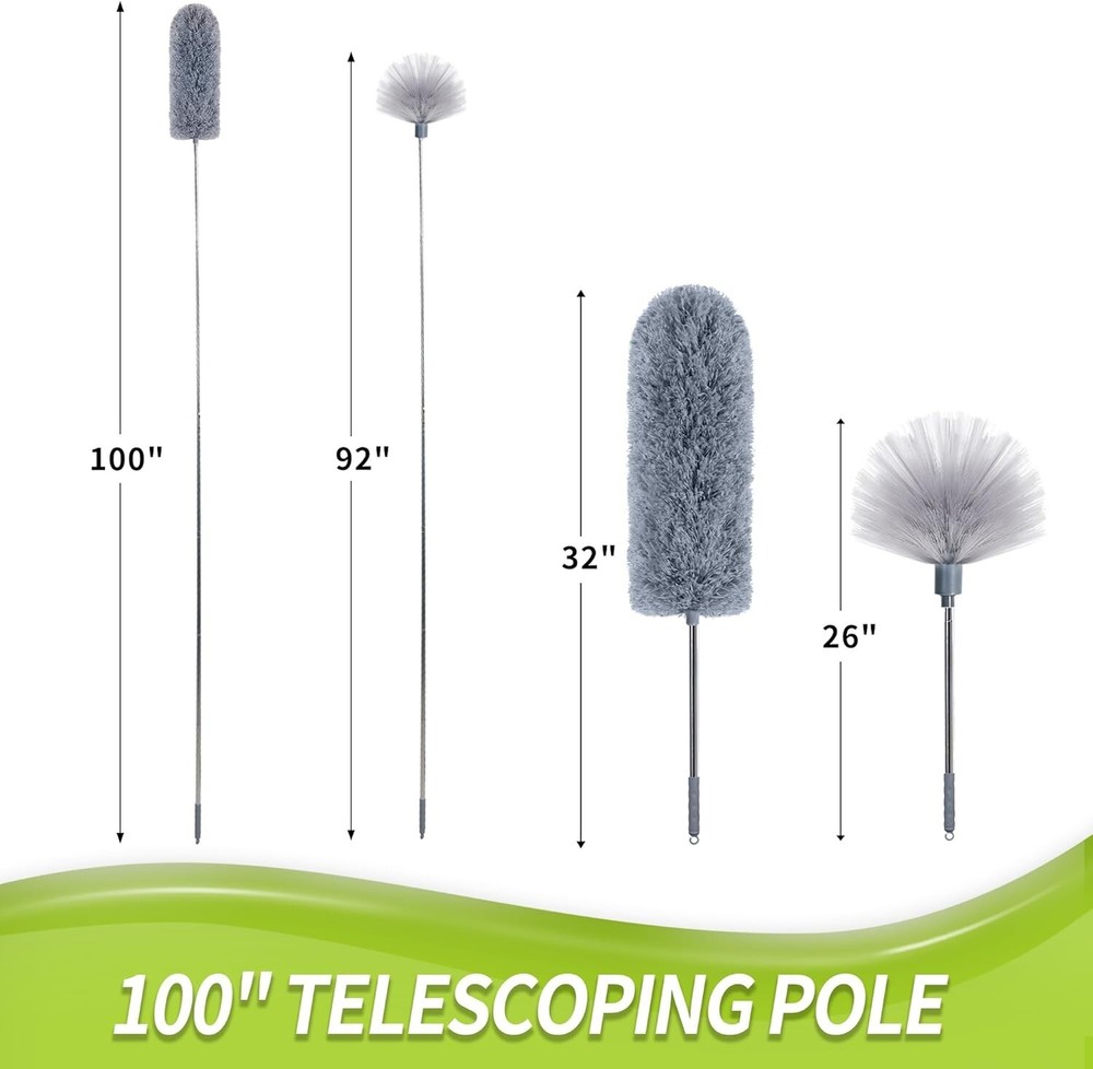 Cobweb Duster with Extension Pole, Spider Web Brush & Ceiling Duster Kit