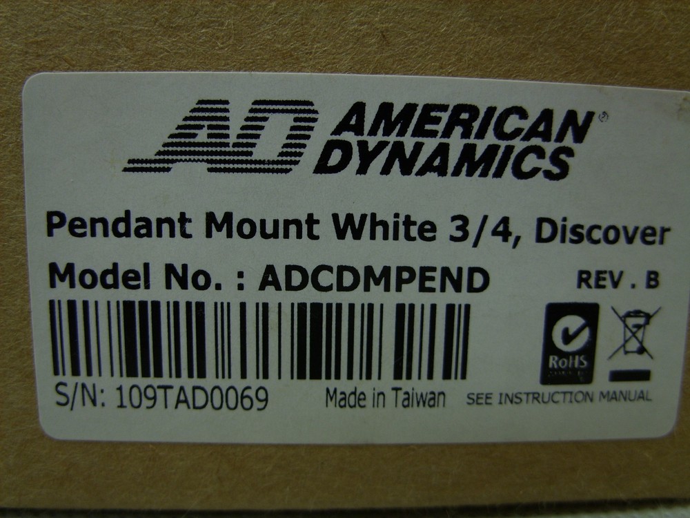 American Dynamics ADCDMPEND Surveillance Camera Pendant Mount WHITE 3/4 Discover