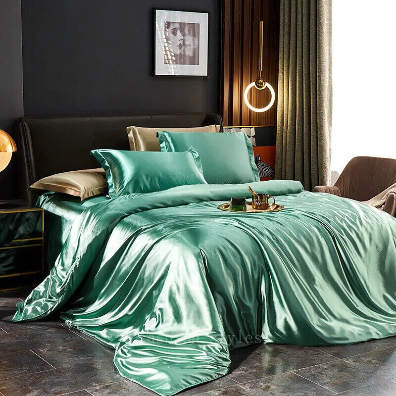 Mulberry Silk Bedding Set with Duvet Cover Bed Sheet Pillowcases Satin Bedsheet