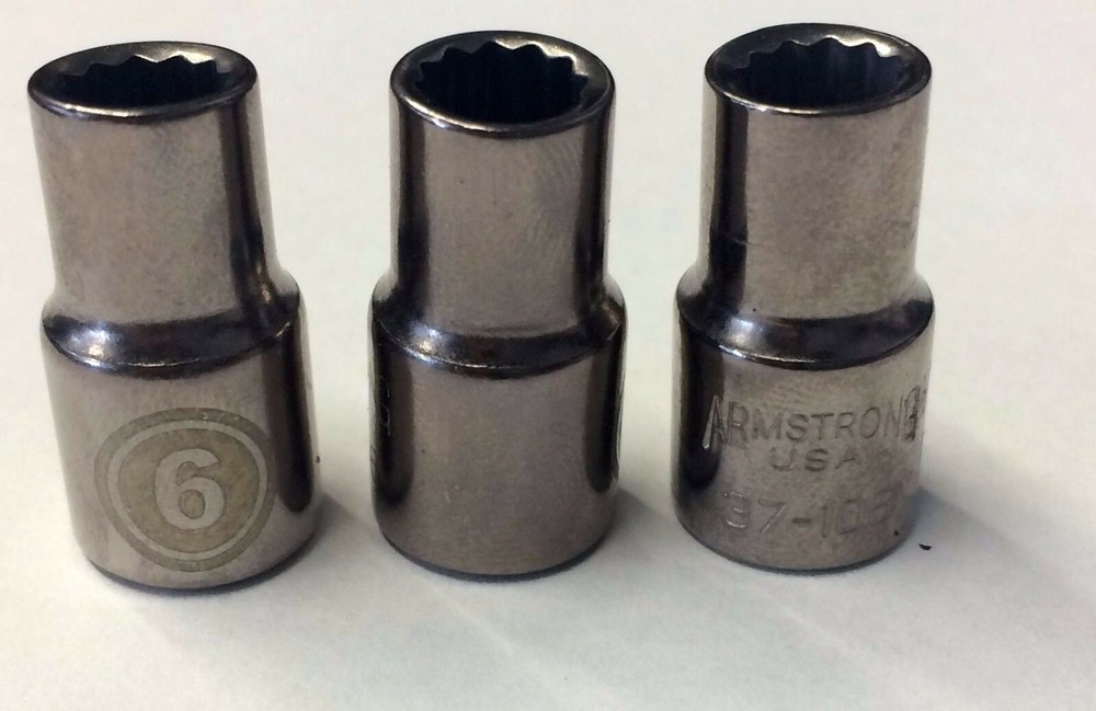 Armstrong 37-106 12PT 1/4DR Socket 6MM USA 3pcs