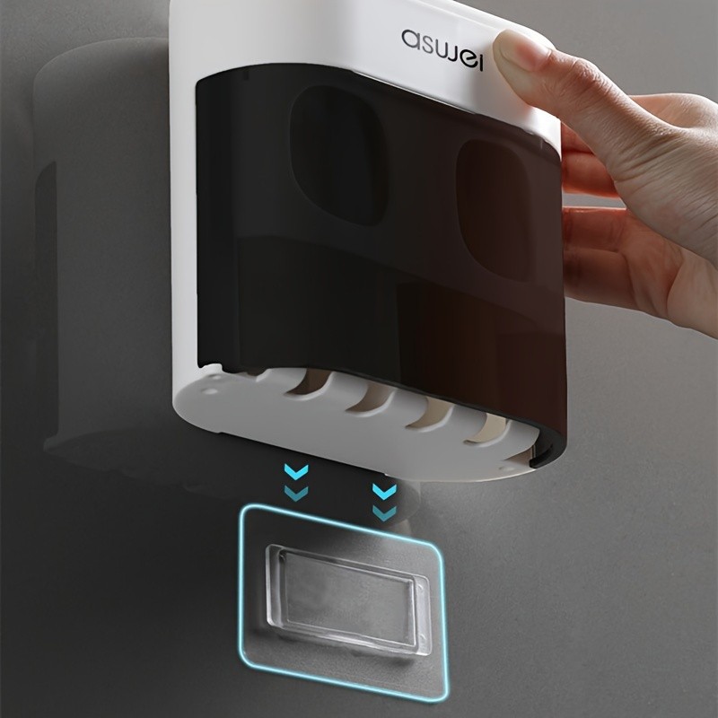 Automatic Toothpaste Dispenser Set Wall Mount Toothbrush Holder No Drill Rack
