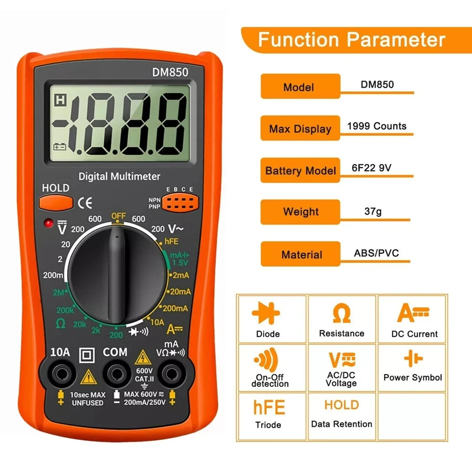 LCD Digital Multimeter Voltmeter Ammeter Ohmmeter Volt AC DC Tester Leads Meter