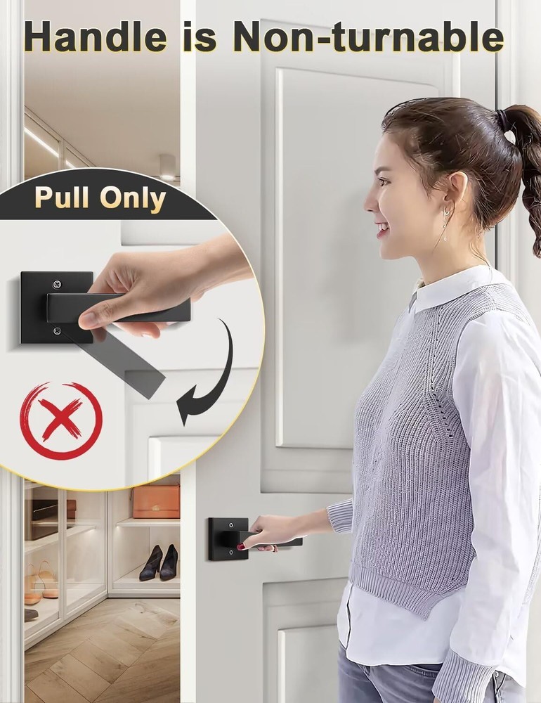 Dummy Door Handle Square Black Knob Left Right Non-Turning Pull 1PCS