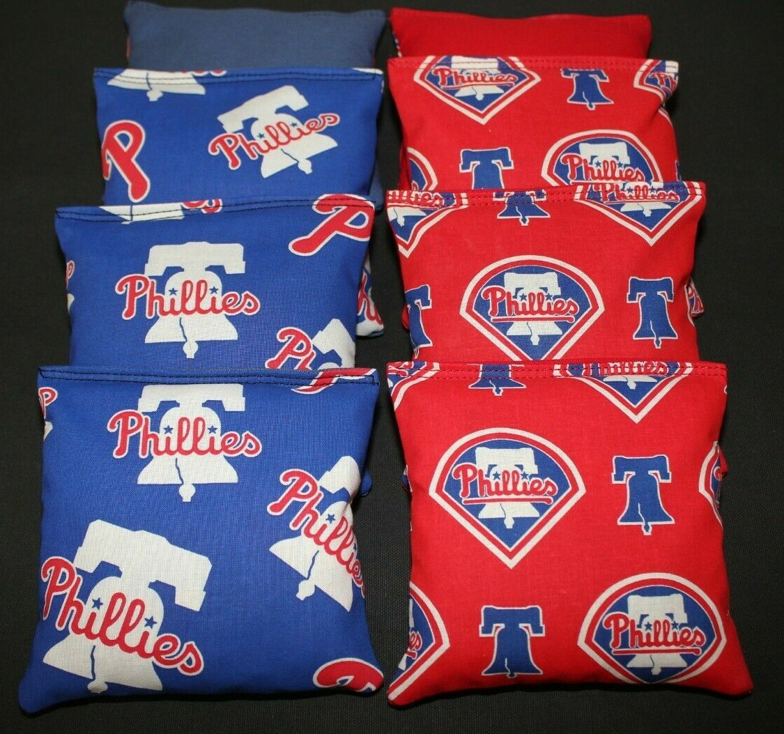 PHILADELPHIA PHILLIES CORNHOLE BEAN BAGS 8 ACA Reg made w TEAM Fabric