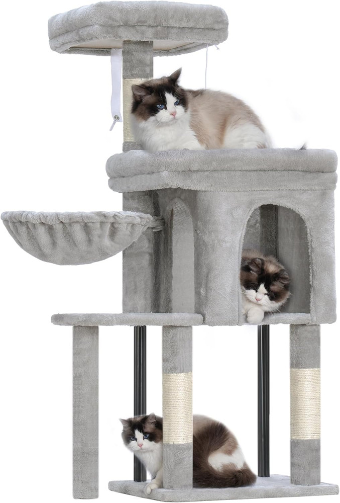 Cat Tree Tower, Scratching Posts with Cozy Condo, Padded Bed, Hammock, Plush Per