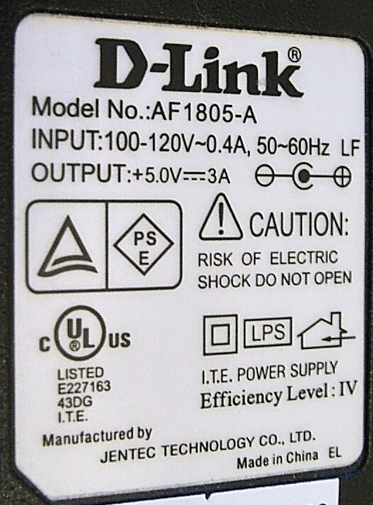 5V 3A D-Link AF1805-A Power Adapter