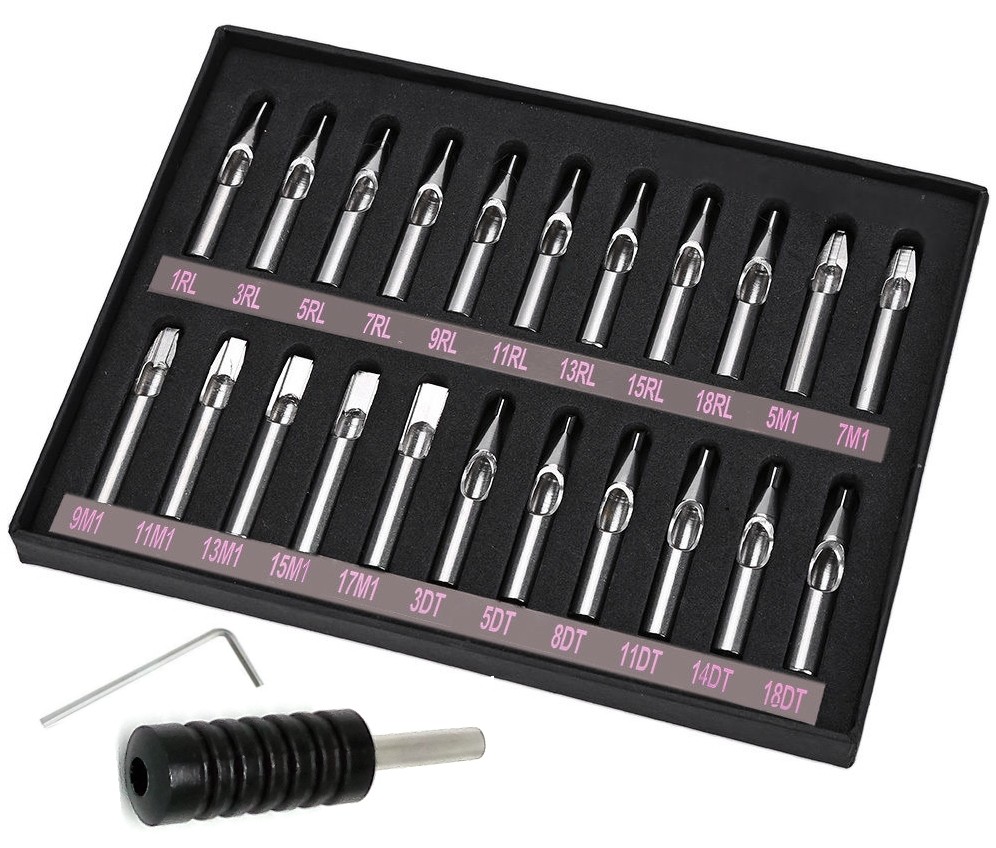 22Pcs/Box 304 Stainless Steel Needle Nozzle Tip For Tattoo Machine Tube Grip Kit