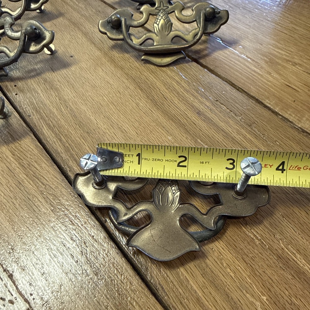 8 medium Brass Drawer Pulls Drop Bail Pineapple Design Bat Wing