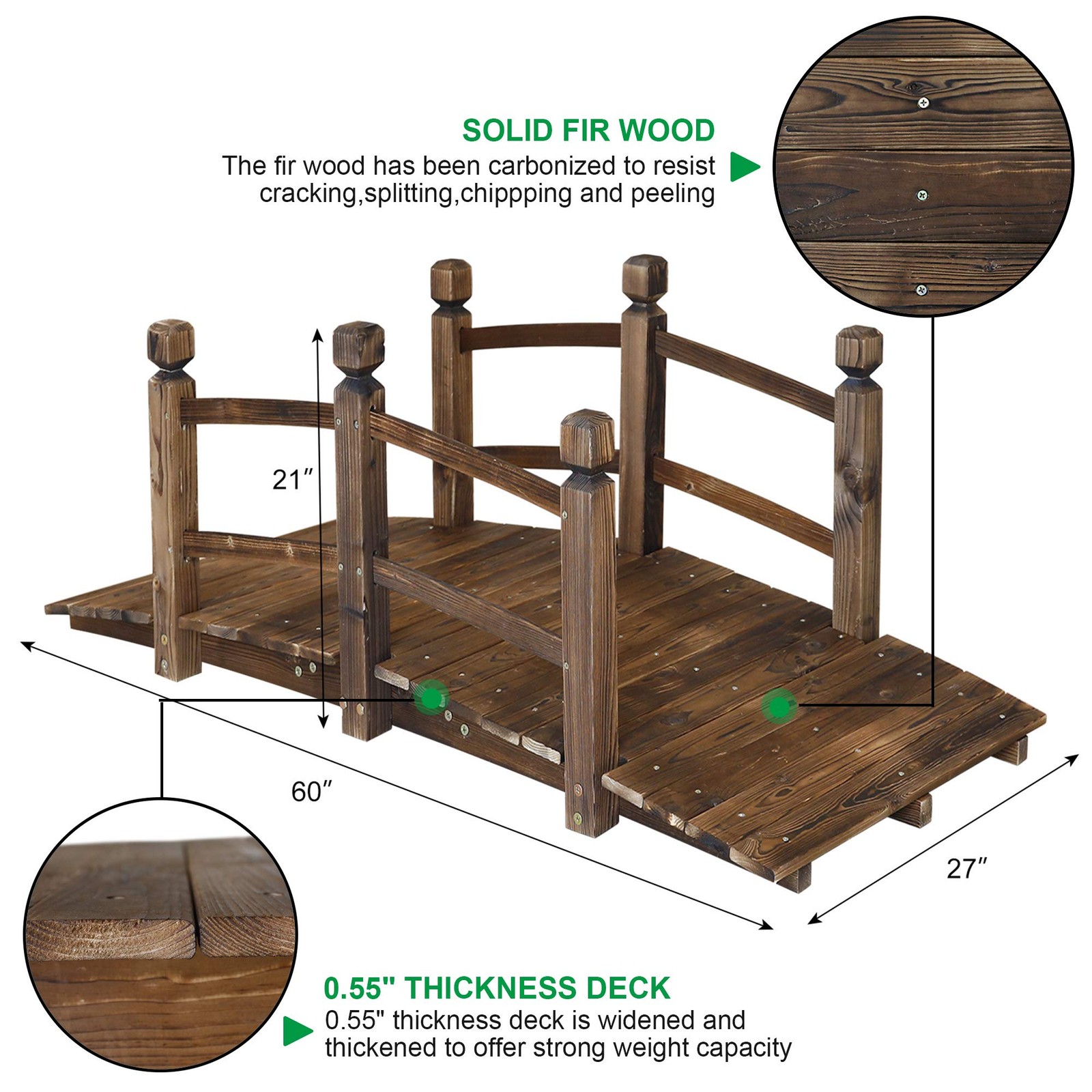 5FT Wooden Garden Bridge Arch Stained Finish Footbridge Decorative Backyard B...