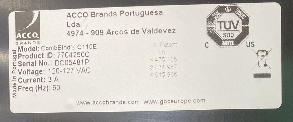 Acco 7704250C Swingline GBC CombBind C110E Binding Machine