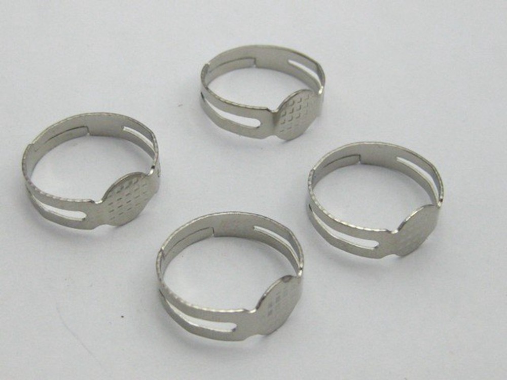 50 Silver Adjustable Ring Blank GLUE ON Base 8mm PAD
