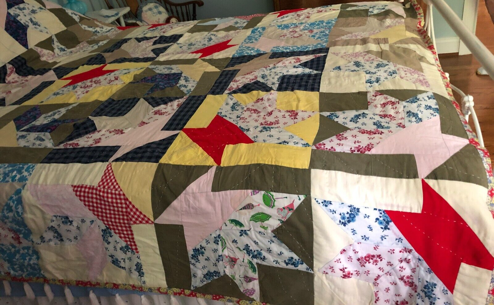 "Cactus Basket" Hand Stitched Quilt, Reversable
