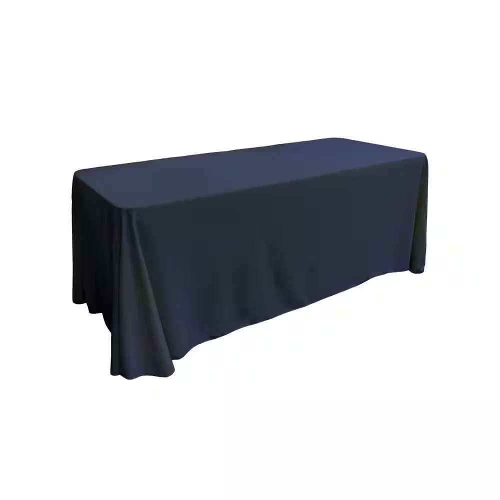 90 In. X 132 In. Navy Blue Polyester Poplin Rectangular Tablecloth