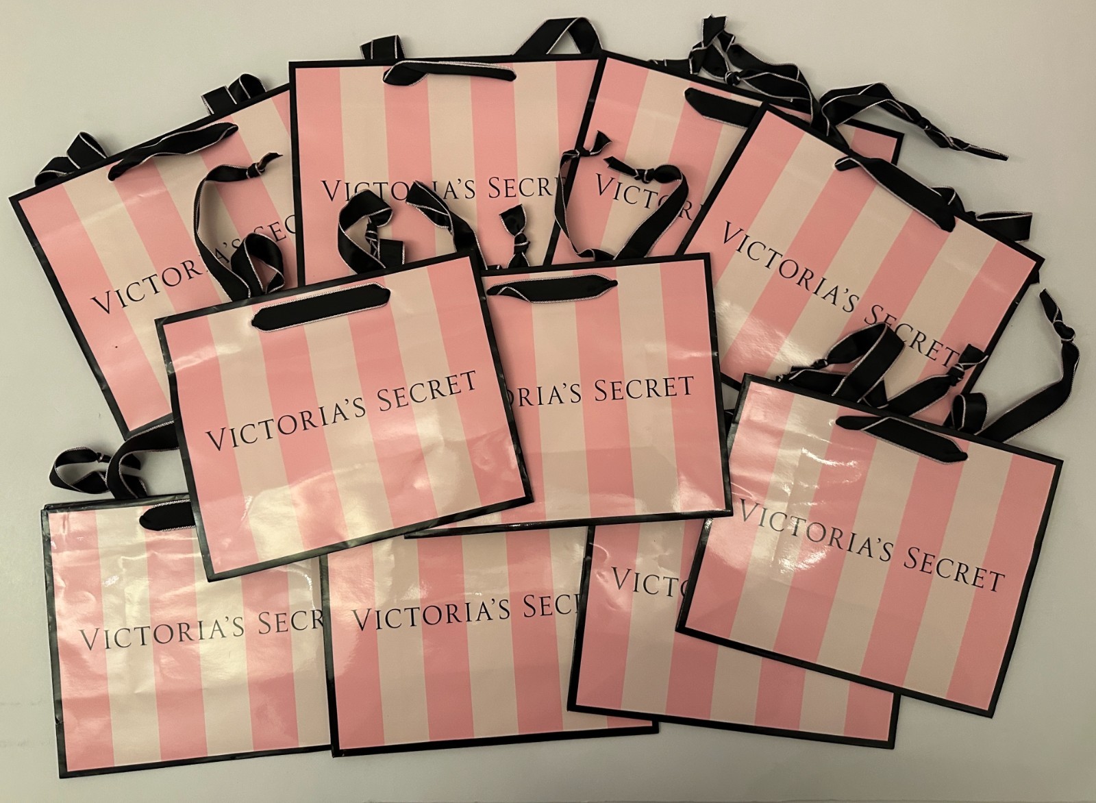 10 Victoria's Secret SMALL  Classic Pink Stripe Paper Favor Gift Paper Bags 🎀