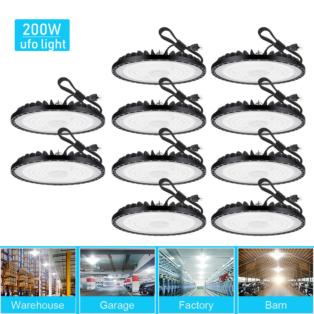 10Pack 200W UFO Led High Bay Light Warehouse Factory Commercial Industrial Light