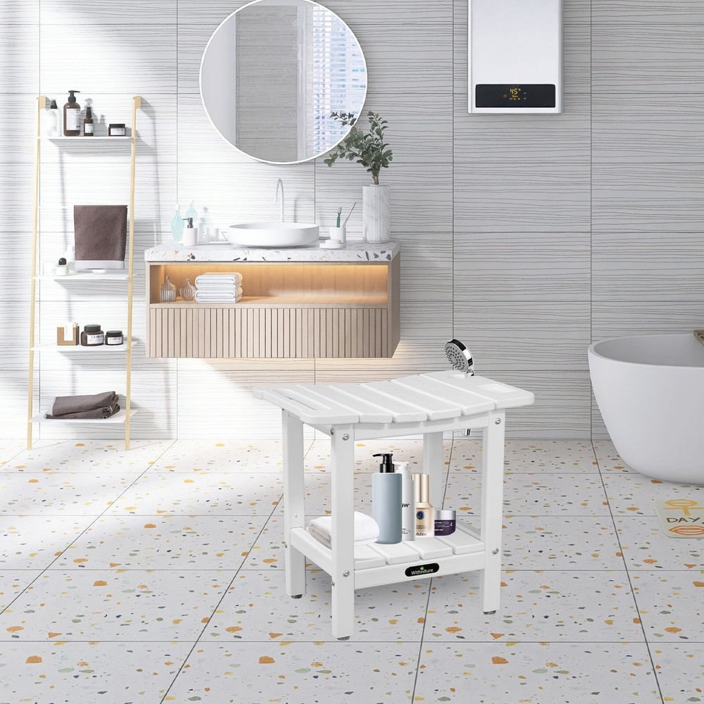 HDPE Shower Bench Inside Shower Stool with Space-Efficient Storage Shelf