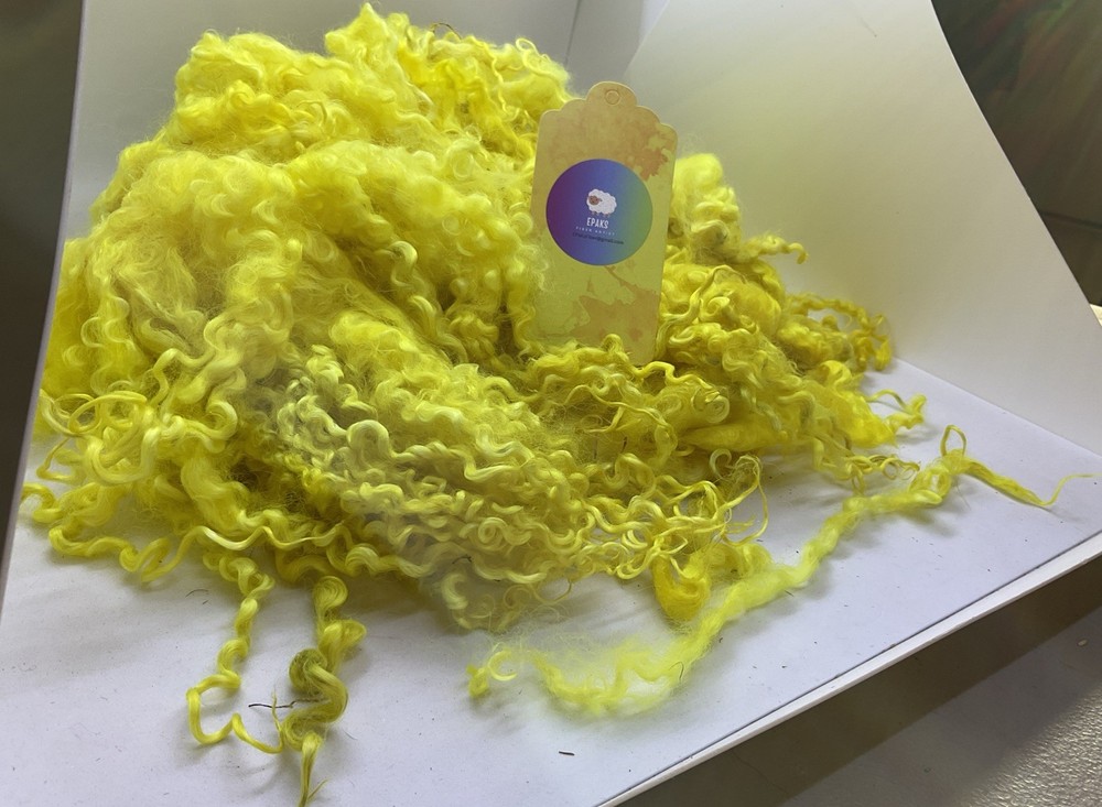 Hand Dyed UK Masham Wool Locks Longwool Bright Yellow