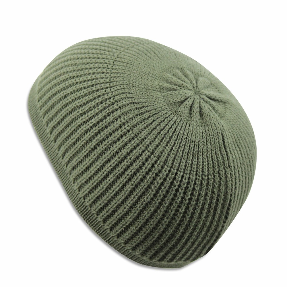 Solid Colored Elastic Skull Cap Kufi Hats with Ribbed Checkered Knit