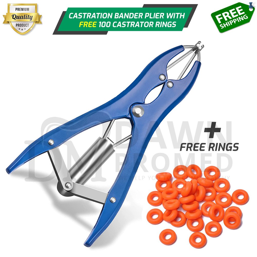 Elastrator Castration & Tail Docker Pliers + FREE 100 Elastic Bands German Grade