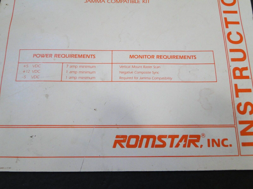 Vintage Romstar - Varth: Operation Thunderstorm Arcade Mini Instruction Manual
