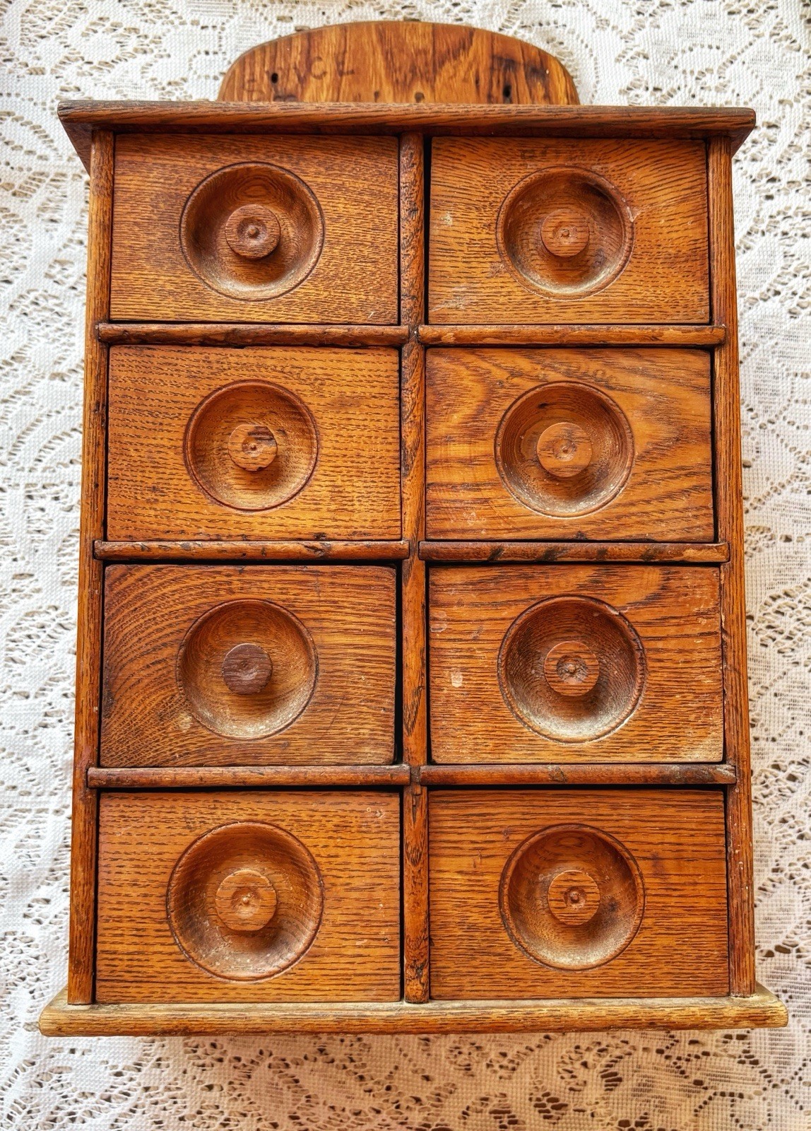Antique Primitive Wooden Wall Spice Apothecary 8 Drawer Chest Cabinet