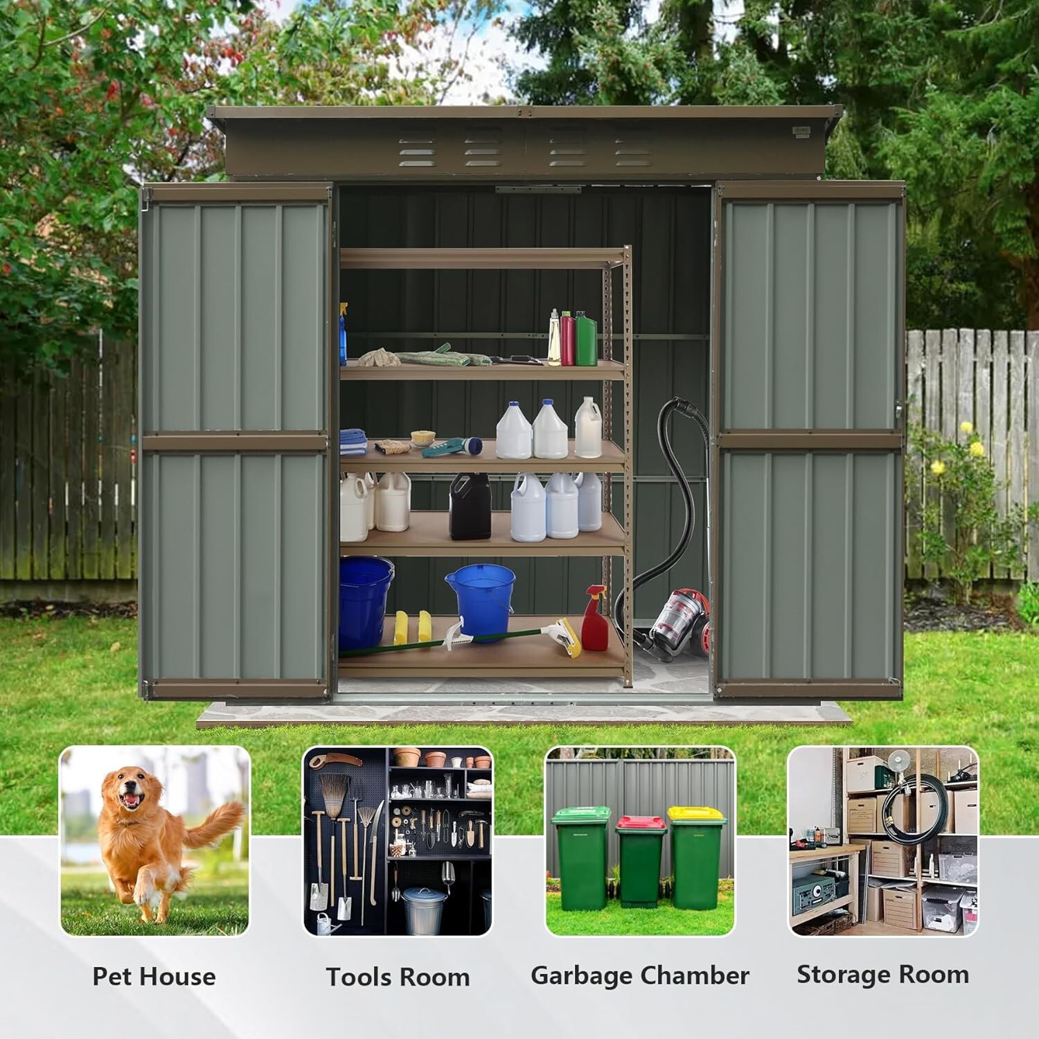 Domi Outdoor Storage Shed 6'x4', Metal Tool Shed w/Lockable Doors and Air Vents