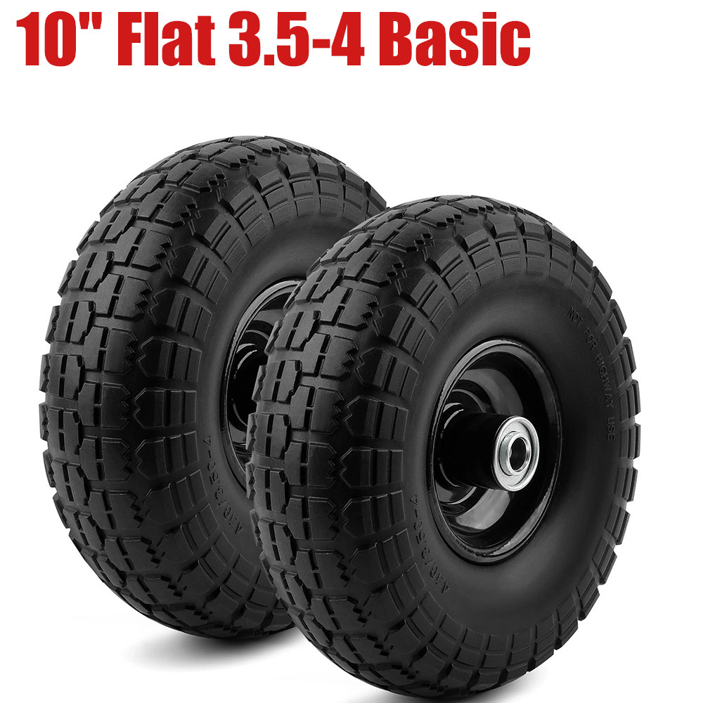 2PCS Upgrade 4.10/3.50-4 Flat Free Solid Rubber Tire and Wheel, 10" Solid Tires
