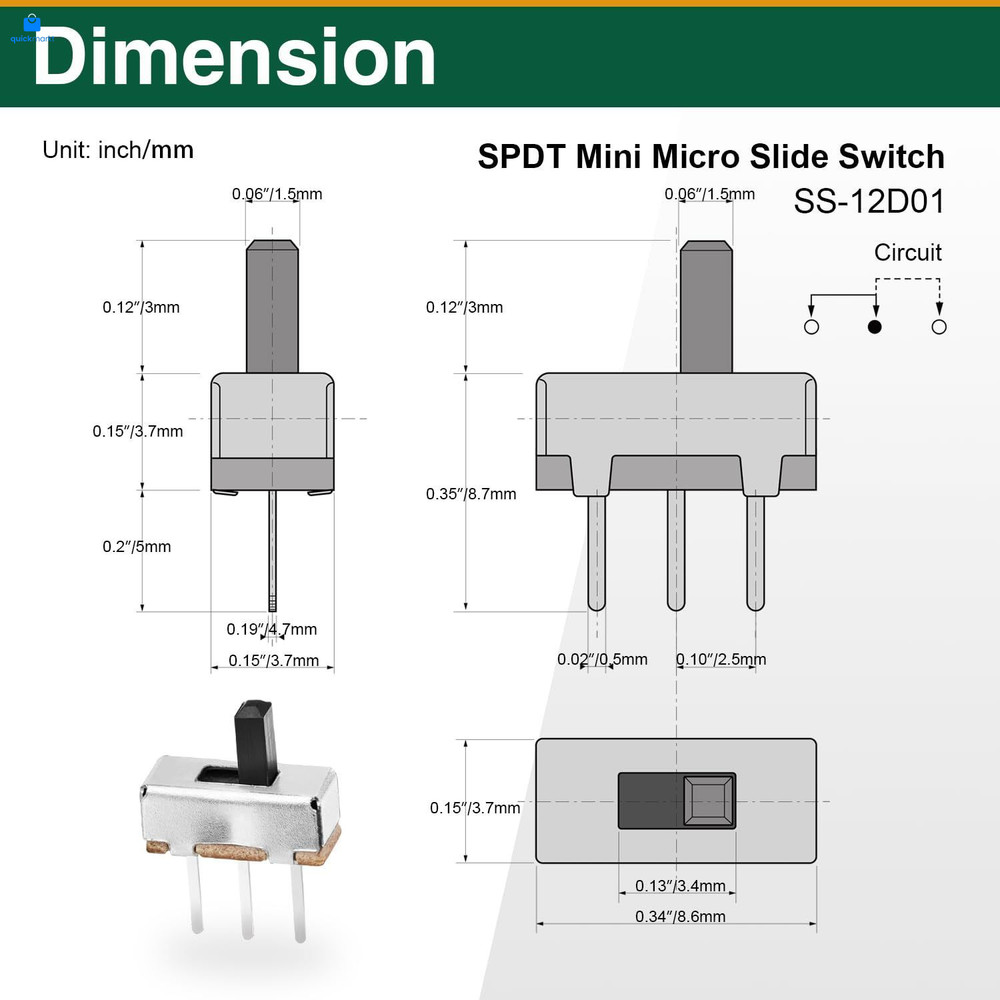 80 Pcs SPDT Micro Slide Switch 3 Pin 2 Position,Small 3mm Vertical silver