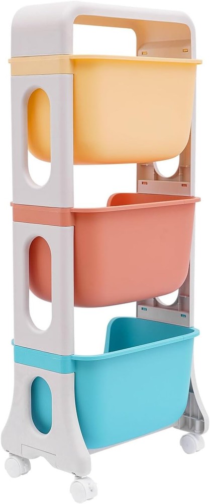 3-Tier Rolling Cart Stackable Utility Storage Trolley Serving Cart w/ Baskets