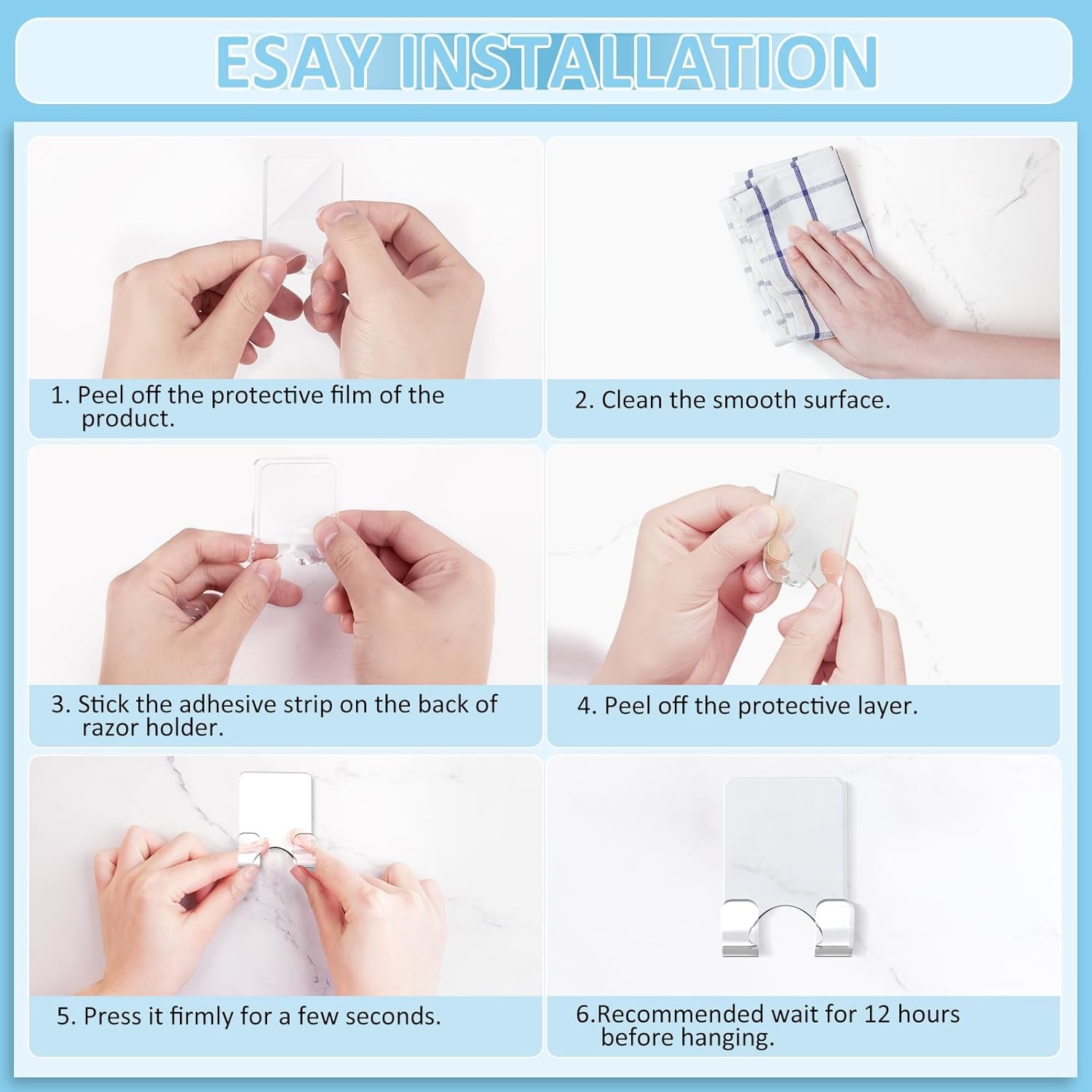 VIS'V Shower Wall Razor Holder, Acrylic Adhesive Razor Hooks for His and Hers, W