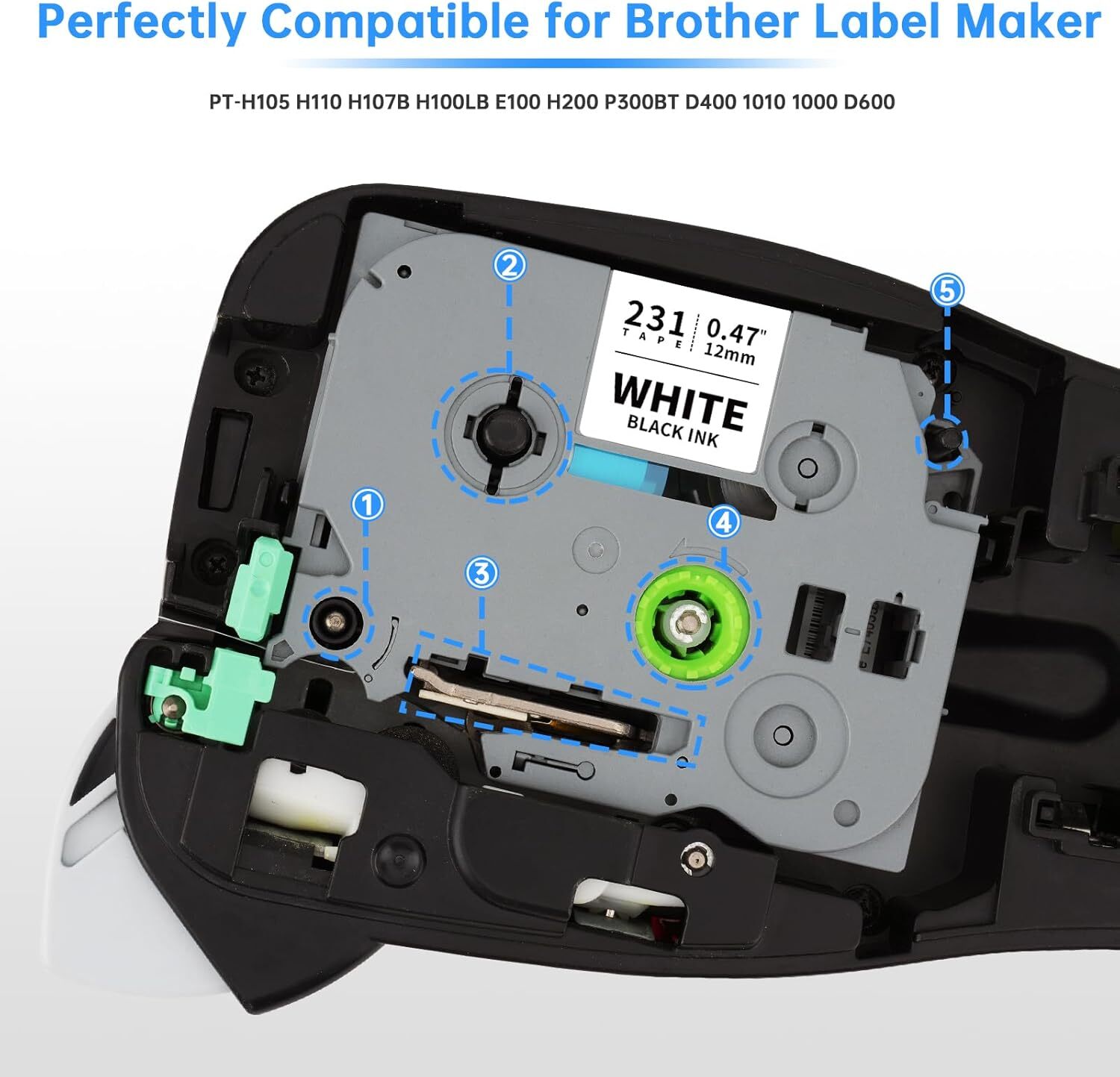 6PK Label Maker Tape 12mm Laminated for Brother P-Touch TZ-231 TZe-231 PT-D210