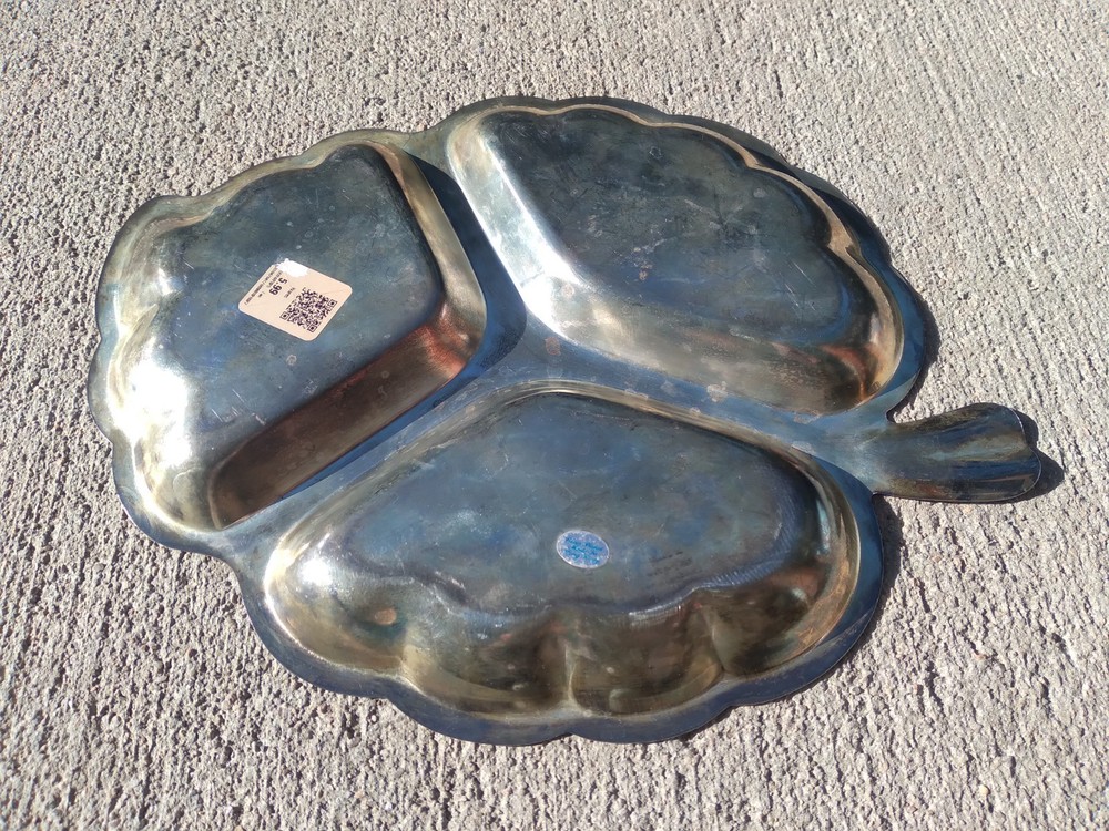 Vintage Leaf Serving Dish Divided Silver Plated Hong Kong