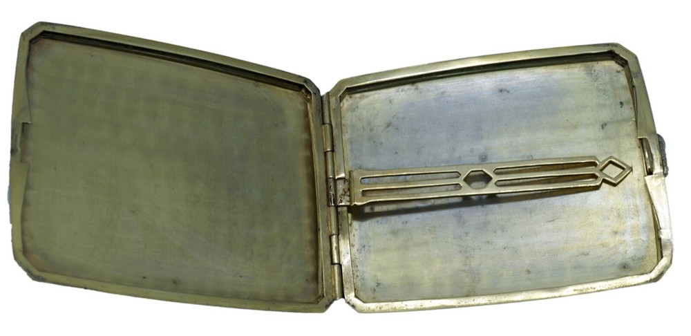 Antique Sterling Silver & Glit Engine Turned Design Cigarette Case