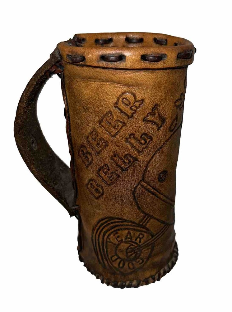 Vtg. Tooled Leather Longneck Beer Holder
