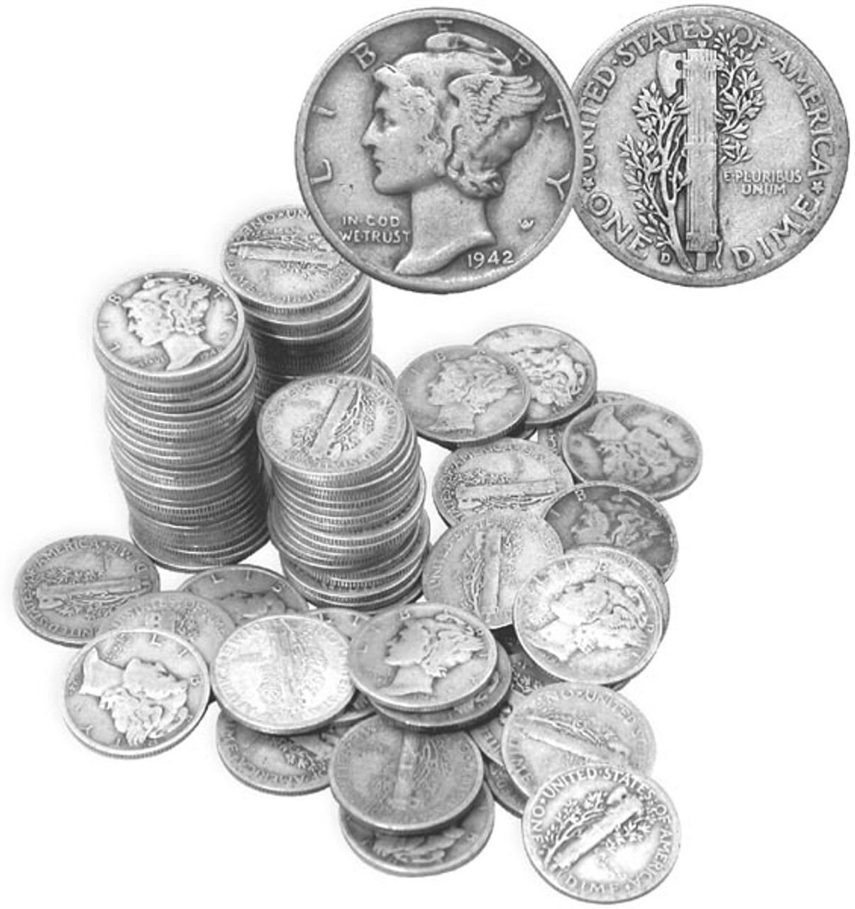 Mercury Dime Full Roll - 50 Coins - 90% Silver - CHOOSE HOW MANY ROLLS!