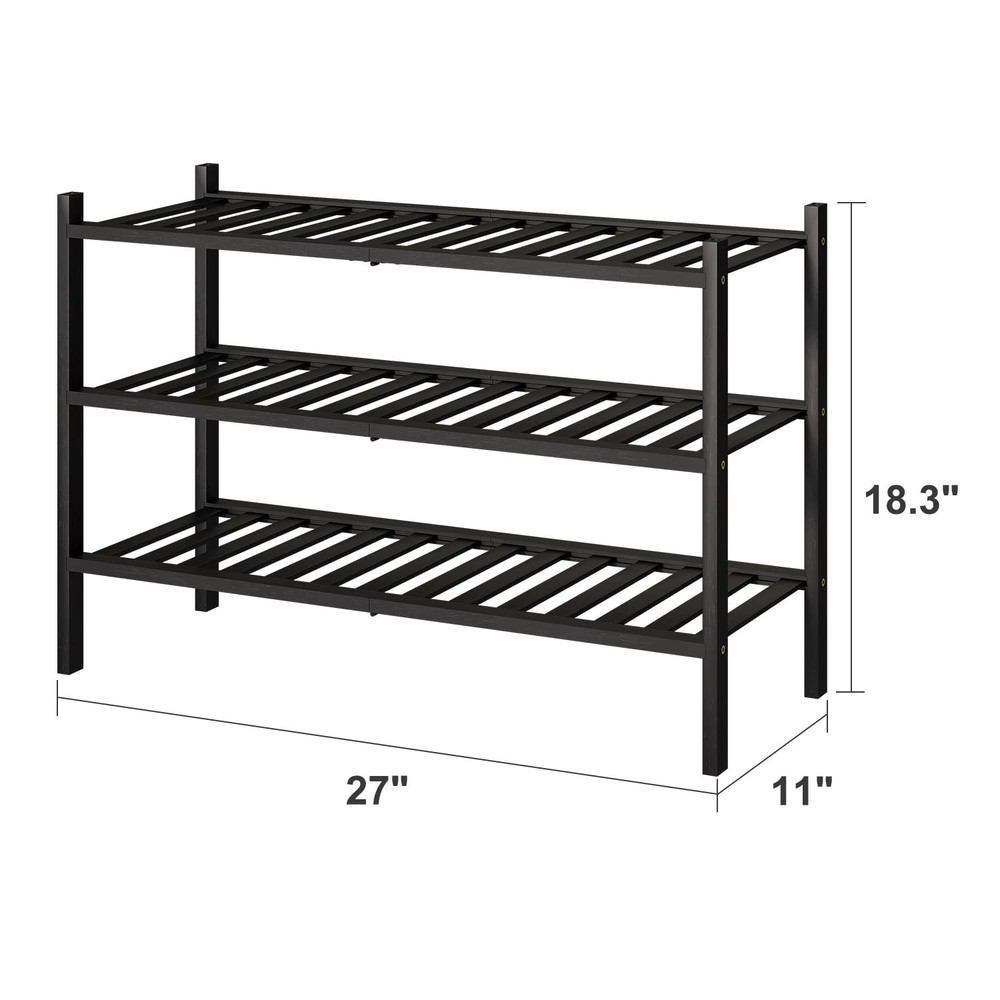 viewcare 3Tier Black Bamboo Shoe Rack Stackable Foldable Entryway