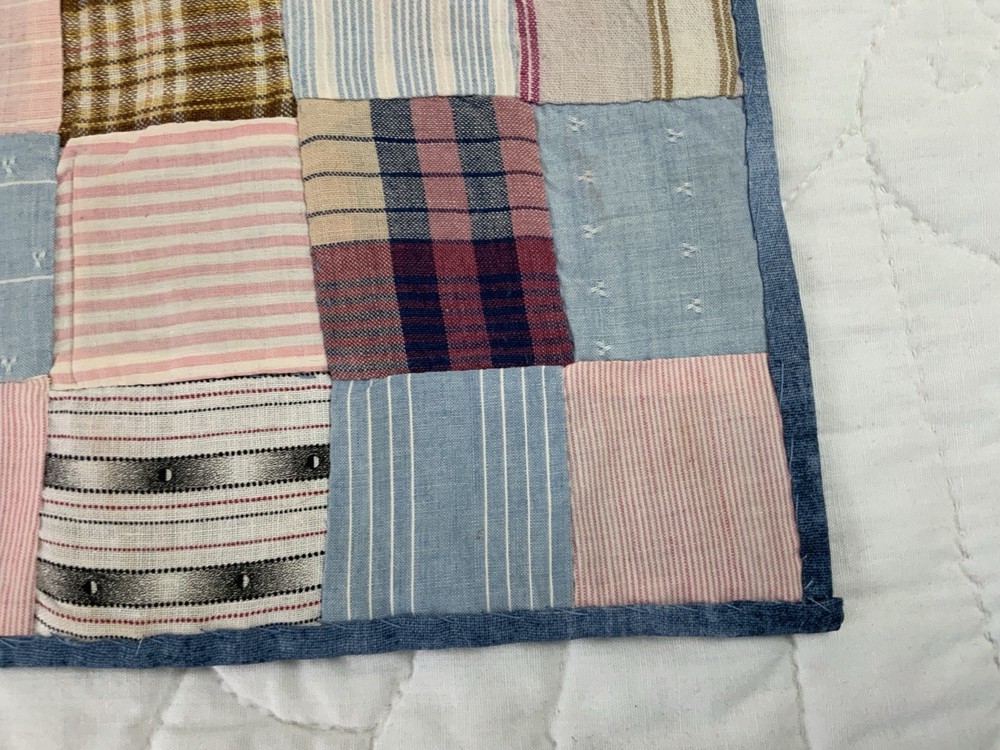 Antique Patchwork Quilt Table Topper, Rectangle, Four Patch, Early Calicos, Pink