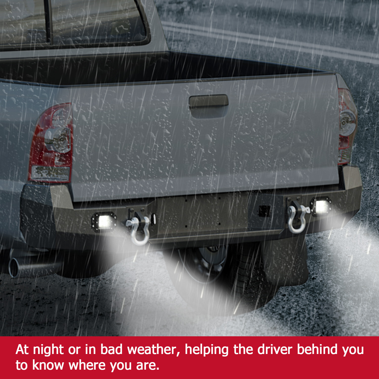 HECASA Black Rear Bumper For Toyota Tacoma 2005-2015 w/License Plate LED Lights