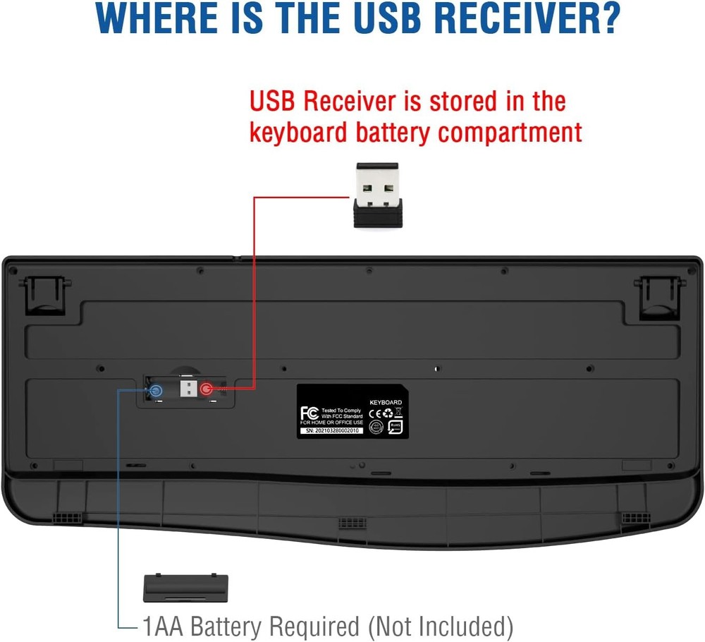 EDJO Wireless Keyboard, 2.4G Ergonomic Full Size Computer black