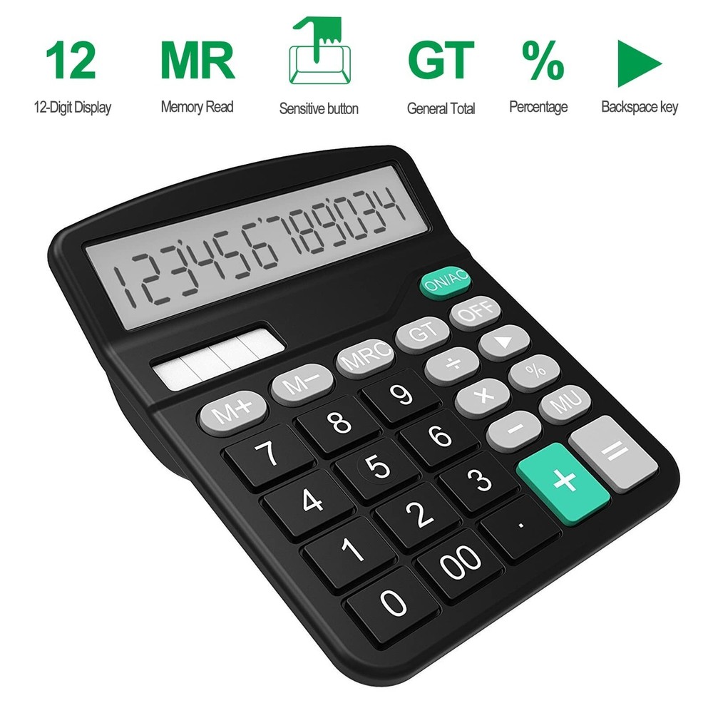 Helect Calculator, Standard Function Desktop Calculator (Black) Black