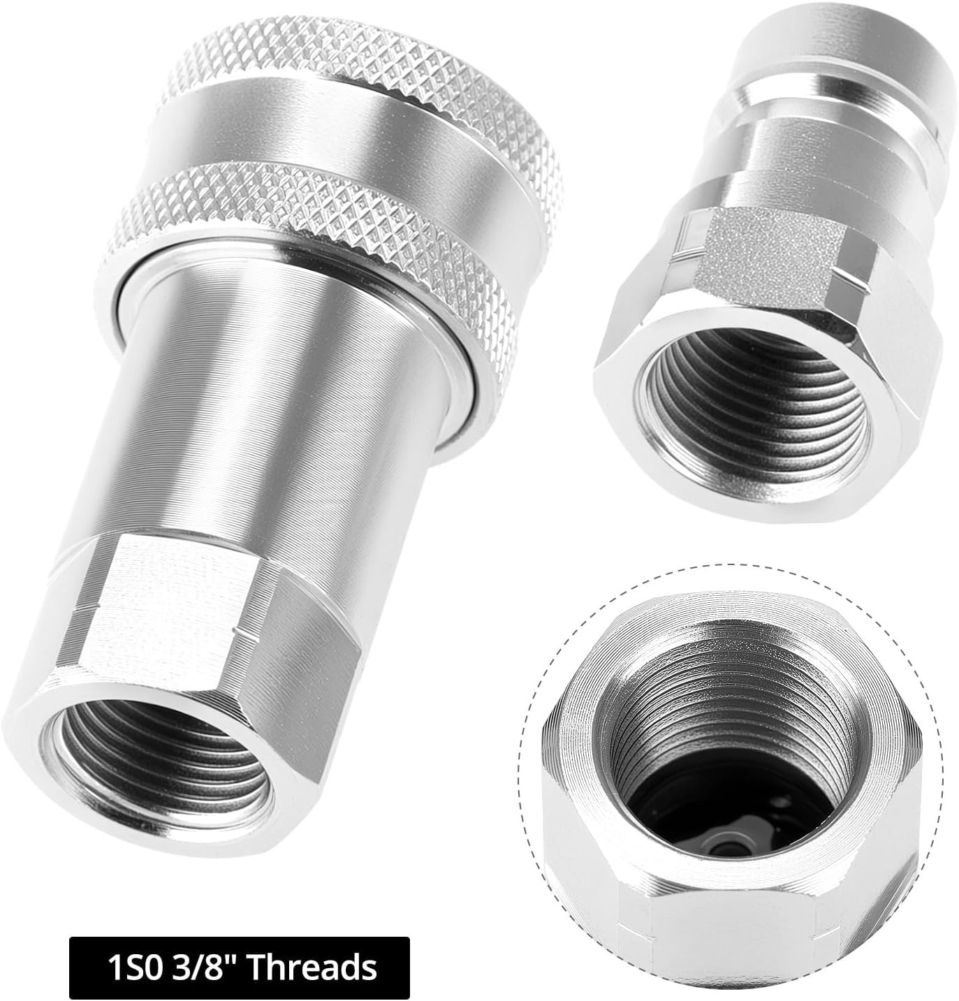 2 Pack 3/8” NPT Hydraulic Quick Connect Couplers 4000 PSI 3/8 Body Steel Set ISO